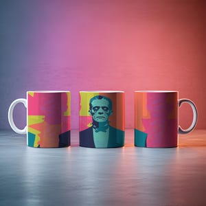 Colorful Frankenstein Mug – Unique Halloween Coffee Cup – Horror Art Ceramic Mug – Spooky Gift for Him – Monster Lover Drinkware – 11oz