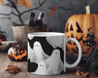 Spooky Ghost Mug – Halloween Coffee Cup – Cute Ghost Ceramic Mug – Fall Gift for Her – Cozy Ghostcore Mug – 11oz