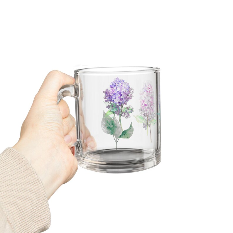 Lilac Floral Glass Mug - 10oz, Botanical Drinkware, Tea Lover Gift, Mother's Day, Spring Coffee Cup, Flower Design image 6