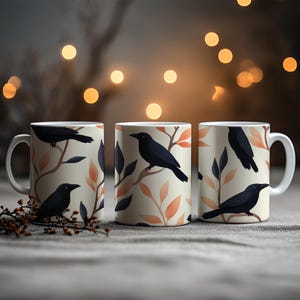 Elegant Raven Mug – Gothic Black Bird Ceramic Cup – Crow Coffee Mug for Witchy Fall Decor – Dark Academia Drinkware – Raven Gift – 11oz image 2