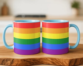 LGBT Pride Flag Mug, Rainbow Pride Coffee Cup, LGBTQ Gift, Queer Pride Mug, Classic Rainbow Flag, Pride Month Gift