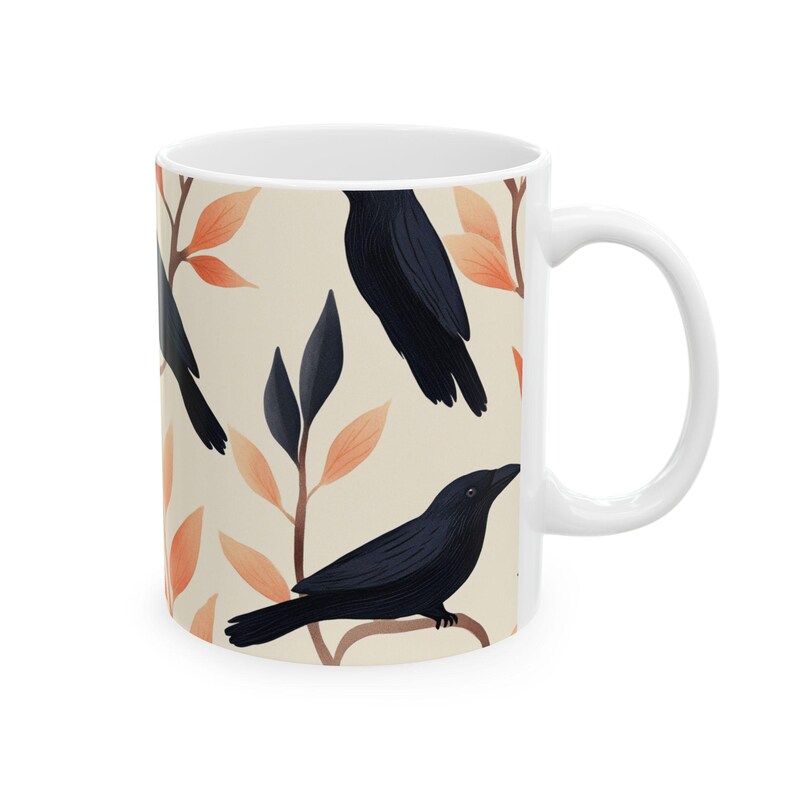 Elegant Raven Mug – Gothic Black Bird Ceramic Cup – Crow Coffee Mug for Witchy Fall Decor – Dark Academia Drinkware – Raven Gift – 11oz image 7