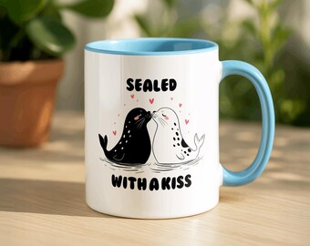 Sealed With a Kiss Mug | Seal Mug, Seal Lover Gift, Cute Couple Gifts, Animal Pun Mug, Anniversary Gift, Gift For Girlfriend, Boyfriend