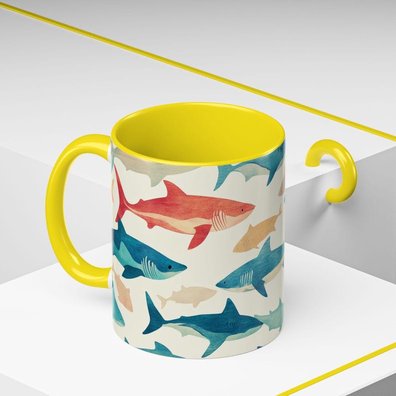 Ocean-Inspired Accent Coffee Mug | Shark Pattern | Perfect Gift for Ocean Lovers, Home Decor, Beach Themed Kitchen, Unique Gifts image 7