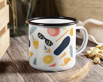 Colorful Summer Enamel Camp Cup | Beach Vibes Mug, Outdoor Drinkware, Camping Essentials, Fun Picnic Cup, Gift for Adventurers
