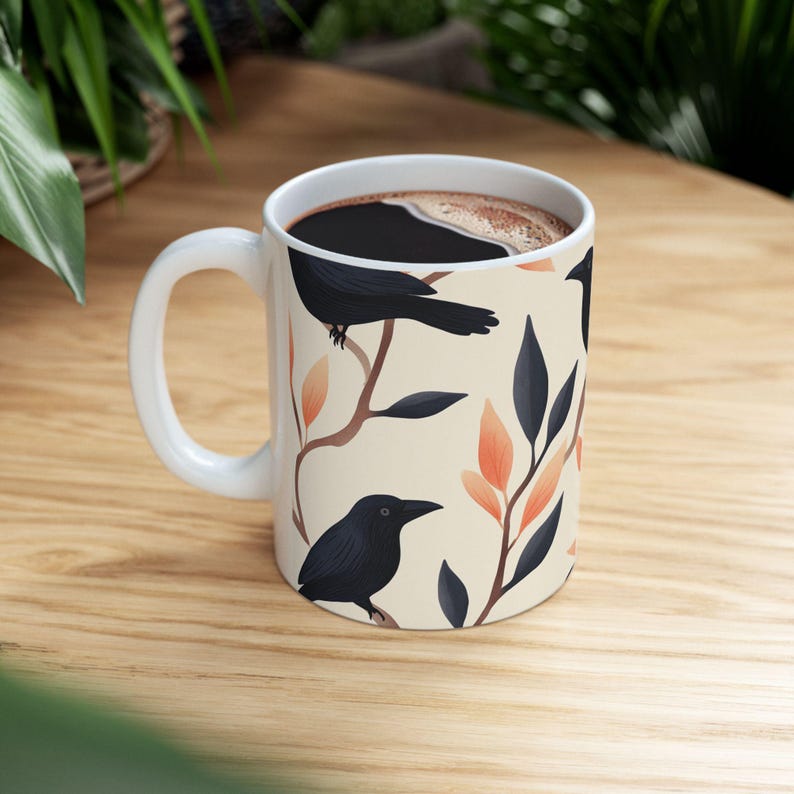 Elegant Raven Mug – Gothic Black Bird Ceramic Cup – Crow Coffee Mug for Witchy Fall Decor – Dark Academia Drinkware – Raven Gift – 11oz image 10