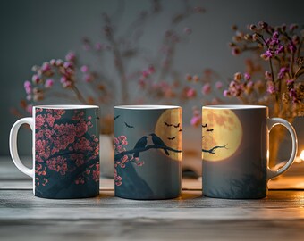 Moonlit Ravens Mug – Gothic Crow Coffee Cup – Witchy Night Sky Ceramic Mug – Raven Lover Gift – Dark Forest Aesthetic Drinkware – 11oz