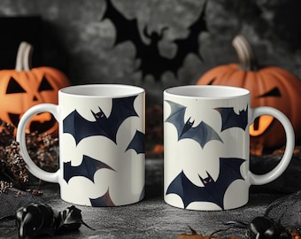 Bat Mug – Cute Spooky Coffee Cup – Halloween Bat Ceramic Mug – Cozy Fall Gift for Her – Gothic Bat Decor – Witchy Tea Mug – 11oz