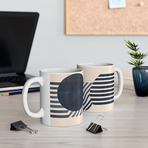 Stylish Striped Ceramic Mug | Modern Coffee Cup, Gift for Her, Home Decor, Office Mug, Minimalist Design