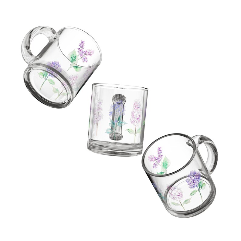 Lilac Floral Glass Mug - 10oz, Botanical Drinkware, Tea Lover Gift, Mother's Day, Spring Coffee Cup, Flower Design image 4