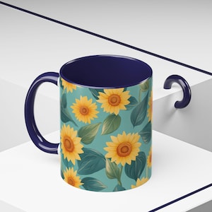 Sunflower Accent Coffee Mug, Cheerful Floral Mug, Gift for Plant Lovers, Summer Decor, Birthday Present, Home Office Drinkware