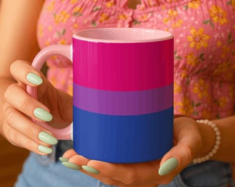 Bisexual Pride Flag Mug, Bi Pride Coffee Cup, LGBTQ Gift, Queer Pride Mug, Pink Purple Blue Flag, Bi Awareness Gift