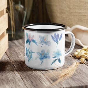 Lily Floral Enamel Camp Cup | Cozy Outdoor Mug, Gift for Nature Lovers, Camping, Coffee, Tea, Floral Design