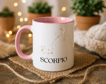 Scorpio Zodiac Mug, Two-Tone Coffee Mugs, Zodiac Coffee Mug, Witchy Scorpio Mug, Scorpio Mug, Scorpio Birthday Gift, Star, Minimalist Design