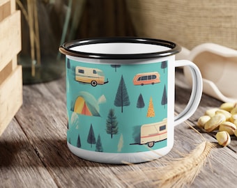 Enamel Camp Mug – Adventure Camping Cup, Lightweight Outdoor Drinkware, Nature Lover Gift, Retro Style Travel Mug