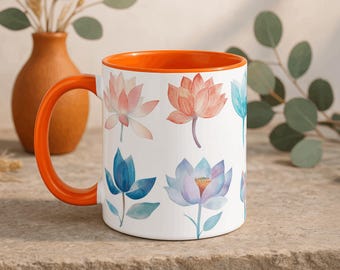Watercolor Lotus Mug - Boho Spiritual Coffee Cup - Botanical Zen Art Gift