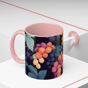 Vibrant Grape Accent Coffee Mug, Floral Mug, Gift for Gardeners, Kitchen Decor, Tea Cup, Nature Lover&#39;s Present