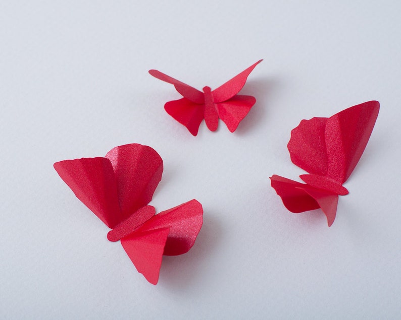 3D Wall Butterflies: red metallic butterfly decals, paper butterfly wall art image 2