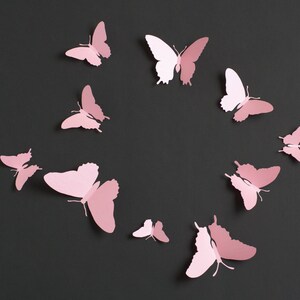 3D Wall Butterflies: 3D Butterfly Wall Art for Nursery, Girl's Room in Seashell Light Pink image 2