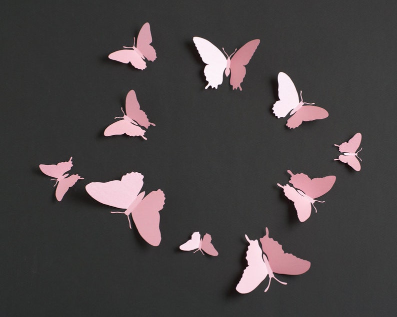 3D Wall Butterflies: 3D Butterfly Wall Art for Nursery, Girl's Room in Seashell Light Pink image 2