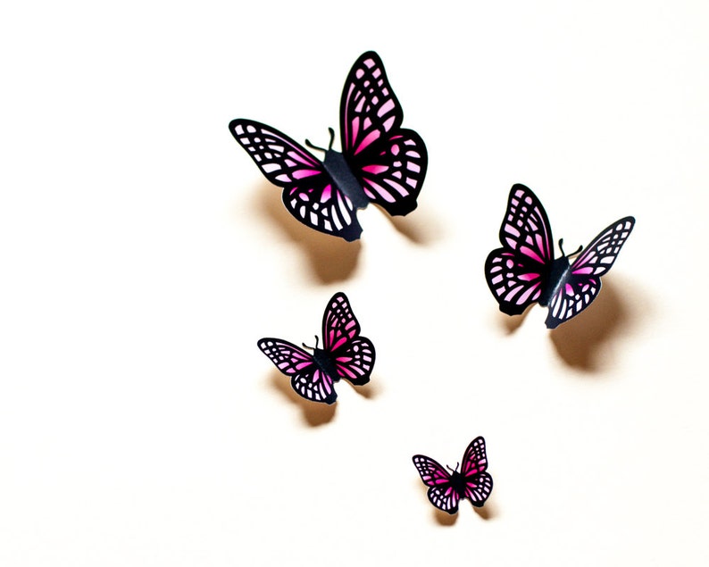 Light pink & fuchsia butterfly wall art baby girl room decor, baby shower decorations image 3