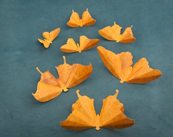 3D Butterfly Wall Art: Orange Scorched Script Paper Butterflies for Wall Decor, Dorm Room