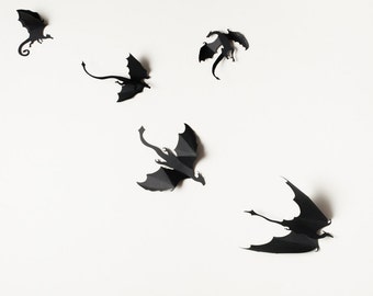 Dragon Wall Art: dragon silhouettes, fantasy decor, black dragons