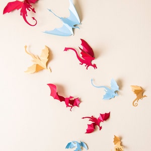 3D Dragon Decor: Game of Thrones inspired Paper Dragon Wall Decals Red image 3