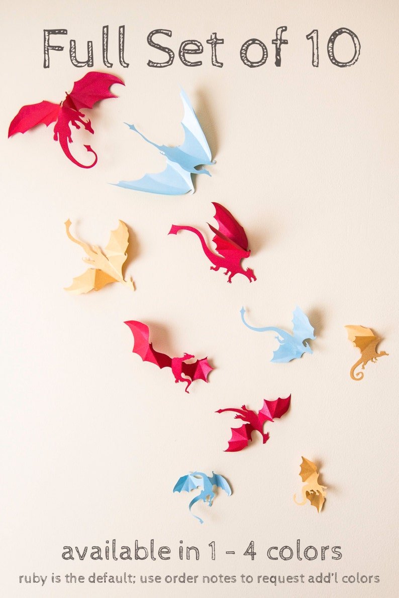 3D Dragon Decor: Game of Thrones inspired Paper Dragon Wall Decals Red image 3