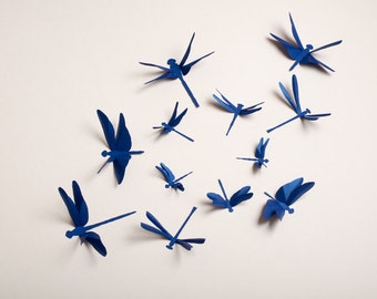 Dragonfly Wall Art: Paper dragonflies for woodland nursery, party decor in cobalt blue metallic