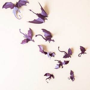 Game of Thrones inspired 3D Dragon Wall Art: dragon silhouettes, fantasy decor, purple image 1