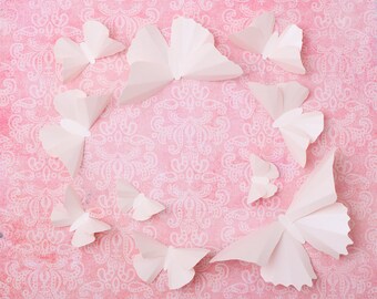 Butterflies for Nursery: Pale Coral Metallic Butterfly Silhouettes for Little Girls Room, Nursery Decor