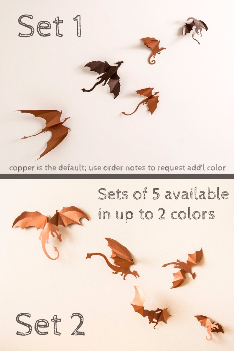 Game of Thrones inspired 3D Dragon Wall Art: dragon silhouettes, fantasy decor, copper metallic image 2