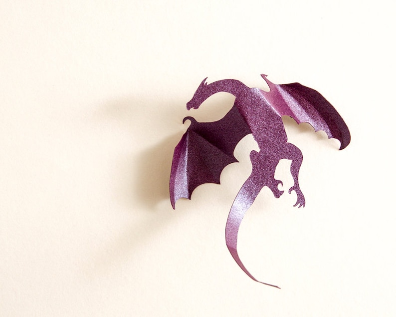 Game of Thrones inspired 3D Dragon Wall Art: dragon silhouettes, fantasy decor, purple image 4