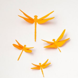 3D Dragonflies, Paper Dragonfly Wall Decor in Pumpkin Orange image 2