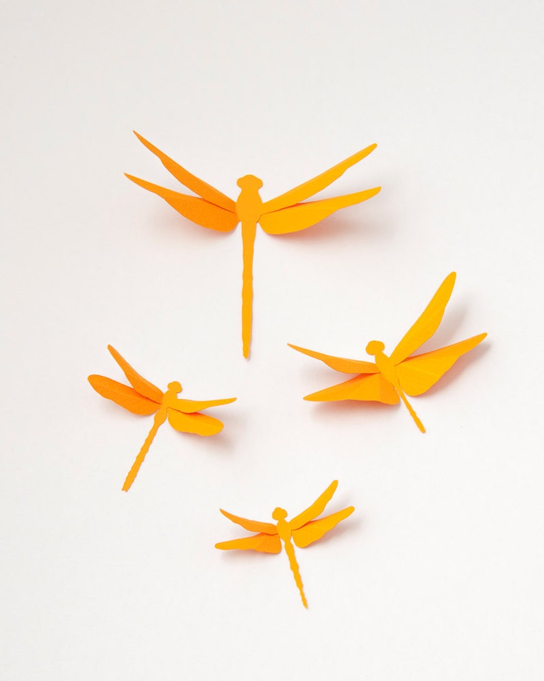 3D Dragonflies, Paper Dragonfly Wall Decor in Pumpkin Orange image 2