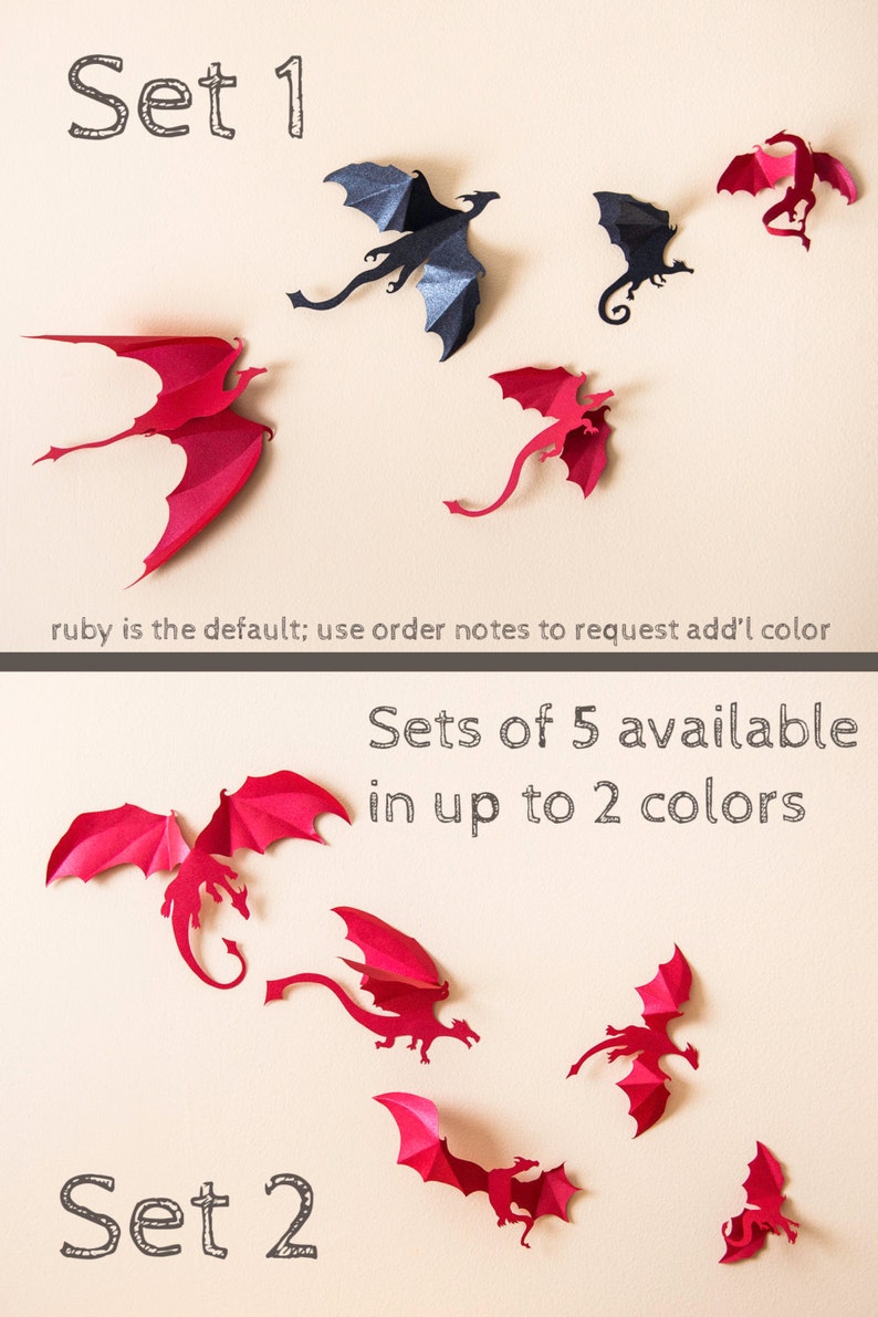 3D Dragon Decor: Game of Thrones inspired Paper Dragon Wall Decals Red image 2