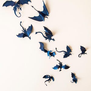 3D Dragon Wall Decal, Fantasy Decor, Dark Blue Wall Art, Wall Dragons