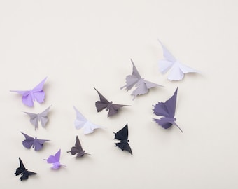 3D Butterfly Wall Art: Silhouettes for Girls Room, Nursery, and Home Art Decor - Gradient of Purple & Grey