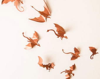 Game of Thrones inspired 3D Dragon Wall Art: dragon silhouettes, fantasy decor, copper metallic