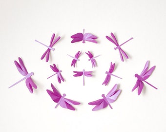 Dragonfly Wall Art: Paper dragonflies for woodland nursery, whimsical decor in radiant orchid