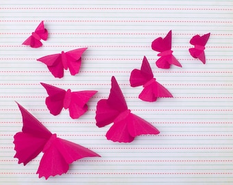 Whimsical Decor: 3D Butterfly Wall Art for Girls Room, Nursery, Classroom, Wall Art, Flight of Magenta Silhouettes