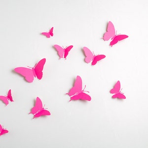 3D Wall Butterflies: 3D Butterfly Wall Art for Nursery, Girl's Room in Fuchsia Pink