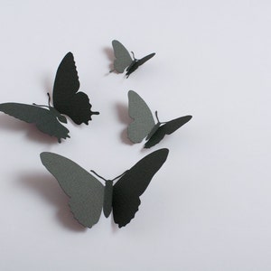 3D Wall Butterflies: 3D butterfly wall decals, paper butterflies in slate grey, modern decor image 3