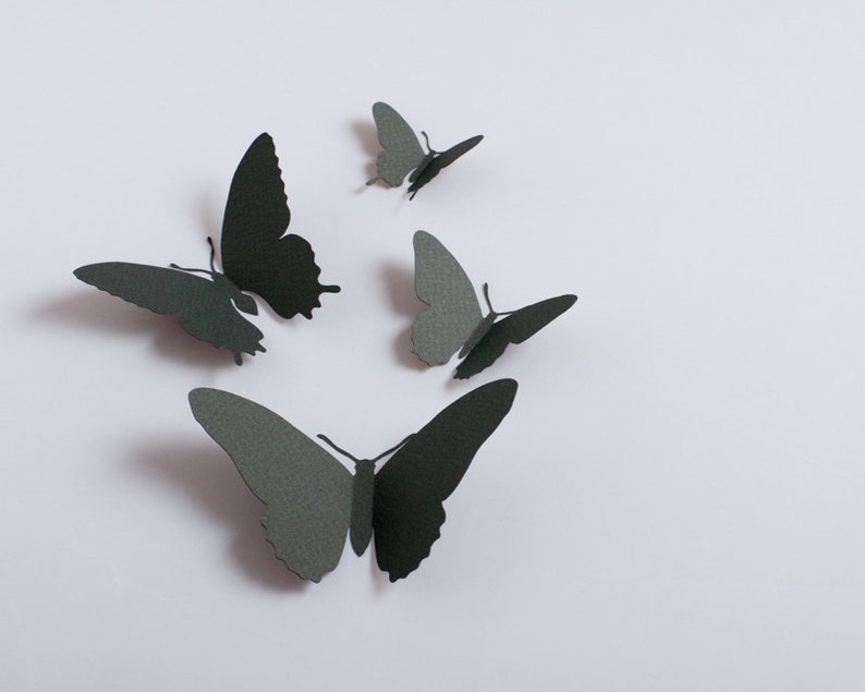 3D Wall Butterflies: 3D butterfly wall decals, paper butterflies in slate grey, modern decor image 3