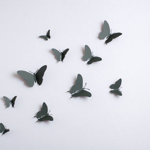3D Wall Butterflies: 3D butterfly wall decals, paper butterflies in slate grey, modern decor image 2