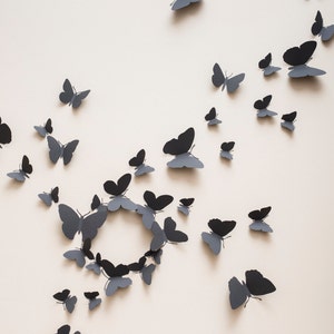 3D Wall Butterflies: 3D butterfly wall decals, paper butterflies in slate grey, modern decor image 1
