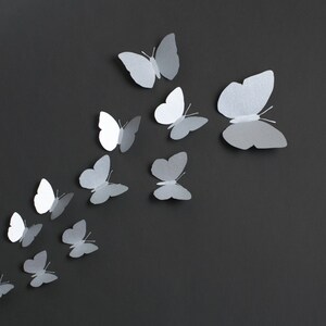 3D Wall Butterflies: 3D Butterfly Wall Art for Modern Decor, Dorm Room in Silver Metallic image 2