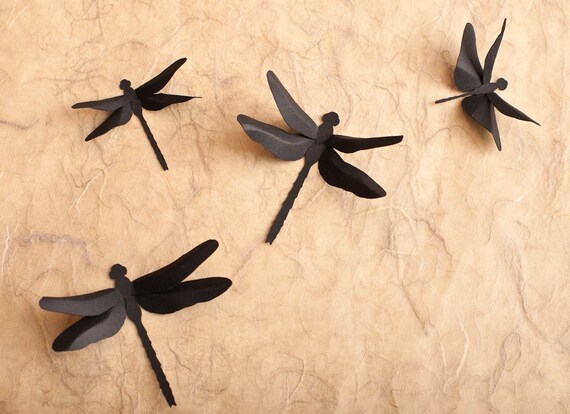 Dragonfly Wall Decor 3d Wall Dragonfly Silhouettes In Black Etsy