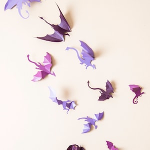 Game of Thrones inspired 3D Dragon Wall Art: dragon silhouettes, fantasy decor, purple image 2